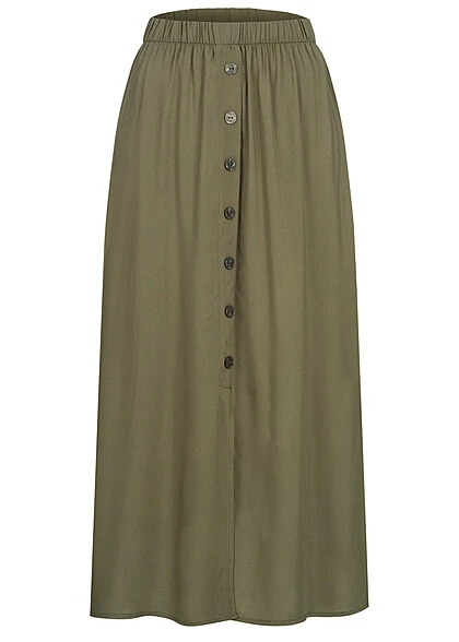ONLY Damen Viskose Longform Rock Mit Knopfleiste Grün 3 ONLY Damen Viskose Longform Rock Mit Knopfleiste Grün