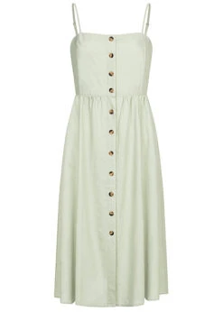 JACQUELINE DE YONG JDY By ONLY Damen Kurzes Leinen Kleid Mit Knopfleiste Desert Sage Grün