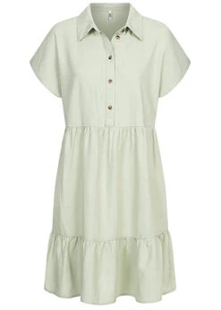 JACQUELINE DE YONG JDY By ONLY Damen Leinen Blusen Kleid Mit Knopfleiste Stufenoptik Desert Sage Grün