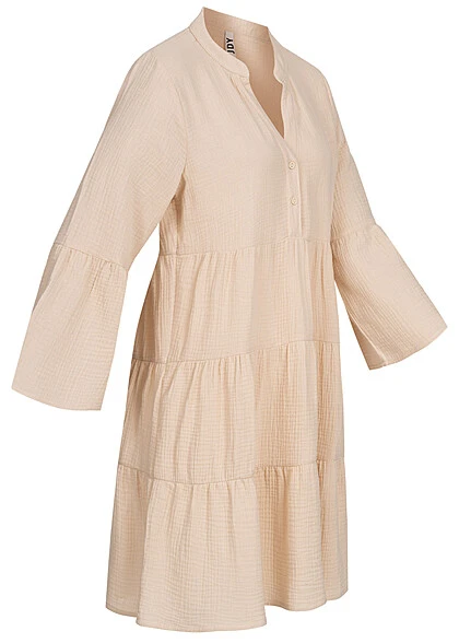 JACQUELINE DE YONG JDY By ONLY Damen 7/8 Arm V-Neck Struktur Kleid Tunika Weiter Schnitt Tapioca Beige 4 JACQUELINE DE YONG JDY By ONLY Damen 7/8 Arm V-Neck Struktur Kleid Tunika Weiter Schnitt Tapioca Beige – Bild 2