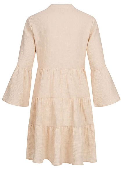 JACQUELINE DE YONG JDY By ONLY Damen 7/8 Arm V-Neck Struktur Kleid Tunika Weiter Schnitt Tapioca Beige 5 JACQUELINE DE YONG JDY By ONLY Damen 7/8 Arm V-Neck Struktur Kleid Tunika Weiter Schnitt Tapioca Beige – Bild 3