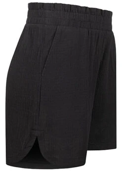 VILA Damen High-Waist Struktur Shorts Mit Rüschen Am Bund Schwarz -Luftig Und Leicht 22040139 1