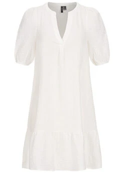 Vero Moda Damen Volant Kleid Mit V-Neck Schnee Weiss