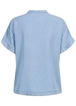 Vero Moda Damen T-Shirt Top Mit V-Neck Umschlagärmel Hell Blau Denim -Luftig Und Leicht 22040294 2