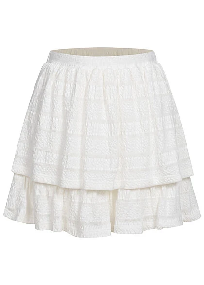 VILA Damen High-Waist Mini Stufenrock 3-lagig Struktur Muster Cloud Dancer Weiss 3 VILA Damen High-Waist Mini Stufenrock 3-lagig Struktur Muster Cloud Dancer Weiss