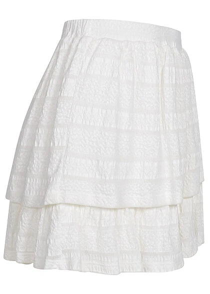 VILA Damen High-Waist Mini Stufenrock 3-lagig Struktur Muster Cloud Dancer Weiss 4 VILA Damen High-Waist Mini Stufenrock 3-lagig Struktur Muster Cloud Dancer Weiss – Bild 2