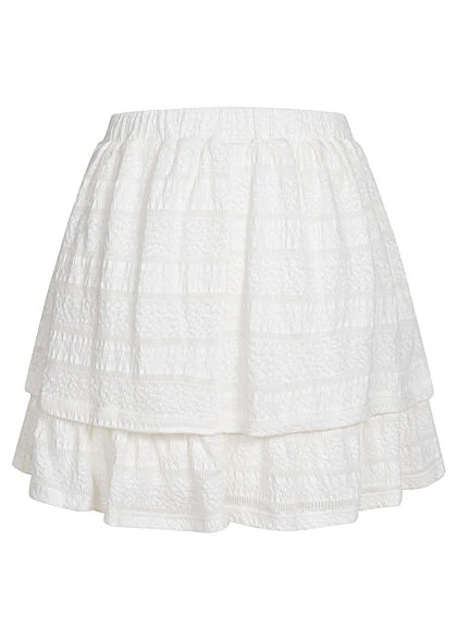 VILA Damen High-Waist Mini Stufenrock 3-lagig Struktur Muster Cloud Dancer Weiss 5 VILA Damen High-Waist Mini Stufenrock 3-lagig Struktur Muster Cloud Dancer Weiss – Bild 3