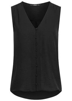 ONLY Damen V-Neck Blusen Top Mit Knopfleiste Vokuhila Schwarz