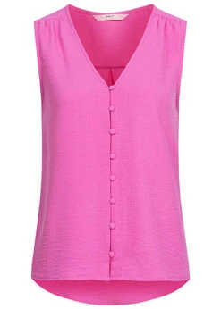 ONLY Damen V-Neck Blusen Top Mit Knopfleiste Vokuhila Super Pink
