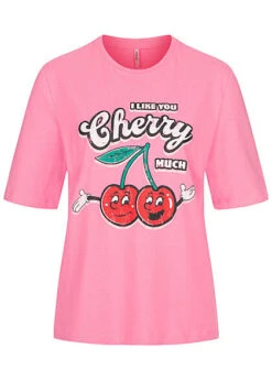 ONLY Damen T-Shirt Mit I Like You Cherry Much Print Sachet Pink
