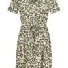 VILA Damen Viskose Kleid Mit V-Neck Und Bindedetail All Over Print Beige Grün -Luftig Und Leicht 22040447