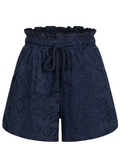 VILA Damen High Waist Shorts Strukturstoff Mit Blumenmuster Navy Blazer Blau