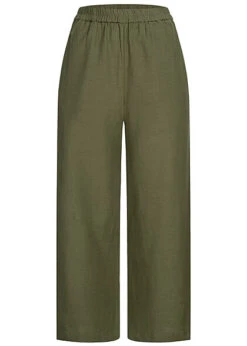 VILA Damen 7/8 High Waist Hose Stoffhose Mit Gummibund 2-Pockets Oliv Grün