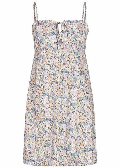 ONLY Damen Viskose Kleid Mit Bindedetail Und Rüschen Blumenprint Coronet Blau 3 ONLY Damen Viskose Kleid Mit Bindedetail Und Rüschen Blumenprint Coronet Blau