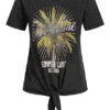 ONLY Damen T-Shirt Mit Paradise Print Und Knotendetail Schwarz