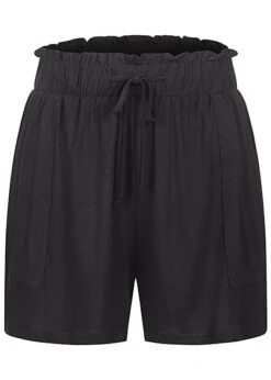 Pieces Damen High-Waist Frill Viskose Shorts Mit Tunnelzug 2-Pockets Schwarz