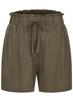 Pieces Damen High-Waist Frill Viskose Shorts Mit Tunnelzug 2-Pockets Grape Leaf Oliv Grün