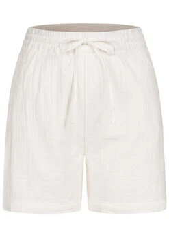 Pieces Damen High-Waist Shorts In Leinenoptik Mit Tunnelzug Cloud Dancer Weiss