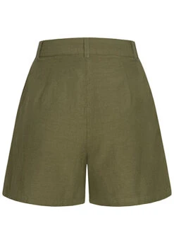 VILA Damen High-Waist Leinen Viskose Shorts Mit Zierfalten Four Leaf Clover Oliv Grün -Luftig Und Leicht 22040640 2