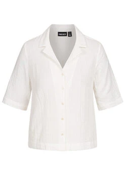 Pieces Damen Lockere 2/4 Arm V-Neck Strukturbluse Mit Knopfleiste Cloud Dancer Weiss