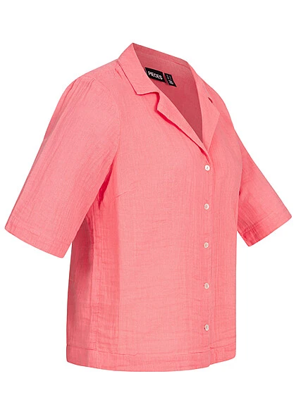 Pieces Damen Lockere 2/4 Arm V-Neck Strukturbluse Mit Knopfleiste Strawberry Pink 4 Pieces Damen Lockere 2/4 Arm V-Neck Strukturbluse Mit Knopfleiste Strawberry Pink – Bild 2