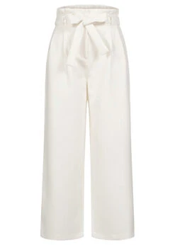 Pieces Damen High-Waist Cropped Culotte Hose Mit Bindegürtel Bright Weiss