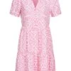ONLY Damen V-Neck Viskose Kurzarm Kleid Mit Geo Print Sachet Pink Weiss -Luftig Und Leicht 22040694
