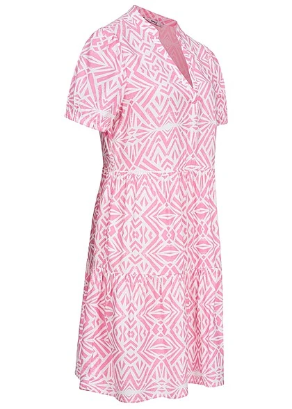 ONLY Damen V-Neck Viskose Kurzarm Kleid Mit Geo Print Sachet Pink Weiss 4 ONLY Damen V-Neck Viskose Kurzarm Kleid Mit Geo Print Sachet Pink Weiss – Bild 2