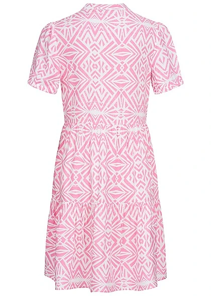 ONLY Damen V-Neck Viskose Kurzarm Kleid Mit Geo Print Sachet Pink Weiss 5 ONLY Damen V-Neck Viskose Kurzarm Kleid Mit Geo Print Sachet Pink Weiss – Bild 3