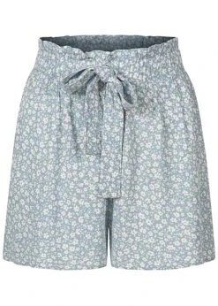 ONLY Damen NOOS Viskose Struktur Shorts Gummibund Deko Bindedetail Geblümt Cashmere