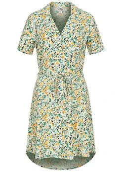 JACQUELINE DE YONG JDY By ONLY Damen Kleid Viskose Blusenkleid Mit V-Neck Blumen Print Cloud Weiss Grün