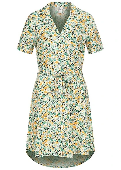 JACQUELINE DE YONG JDY By ONLY Damen Kleid Viskose Blusenkleid Mit V-Neck Blumen Print Cloud Weiss Grün 3 JACQUELINE DE YONG JDY By ONLY Damen Kleid Viskose Blusenkleid Mit V-Neck Blumen Print Cloud Weiss Grün