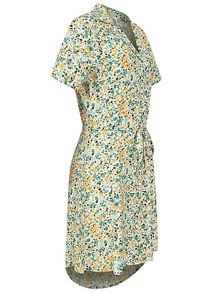 JACQUELINE DE YONG JDY By ONLY Damen Kleid Viskose Blusenkleid Mit V-Neck Blumen Print Cloud Weiss Grün 4 JACQUELINE DE YONG JDY By ONLY Damen Kleid Viskose Blusenkleid Mit V-Neck Blumen Print Cloud Weiss Grün – Bild 2