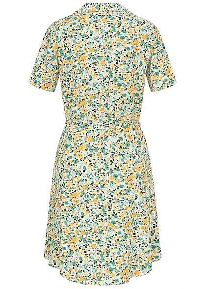 JACQUELINE DE YONG JDY By ONLY Damen Kleid Viskose Blusenkleid Mit V-Neck Blumen Print Cloud Weiss Grün 5 JACQUELINE DE YONG JDY By ONLY Damen Kleid Viskose Blusenkleid Mit V-Neck Blumen Print Cloud Weiss Grün – Bild 3