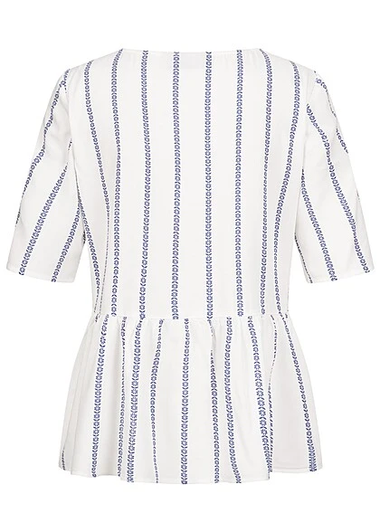 PIECES Damen 1/2 Arm V-Neck Viskose Bluse Tunika Mit Knopfleiste Cloud Weiss Blau 4 PIECES Damen 1/2 Arm V-Neck Viskose Bluse Tunika Mit Knopfleiste Cloud Weiss Blau – Bild 2