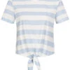 ONLY Damen T-Shirt Mit Knotendetail Und Streifen Hell Blau Weiss -Luftig Und Leicht 22040853