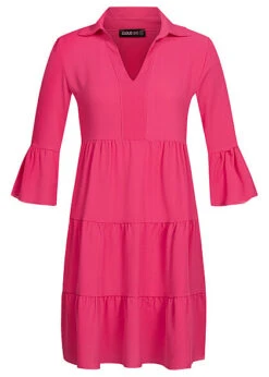 Cloud5ive Damen Stufenkleid Mit Kragen Und Volant Pink