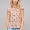 Cloud5ive Damen Bluse Mit 4er Knopfleiste Und Blumen Print Beige