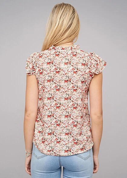 Cloud5ive Damen Bluse Mit 4er Knopfleiste Und Blumen Print Beige 4 Cloud5ive Damen Bluse Mit 4er Knopfleiste Und Blumen Print Beige – Bild 2