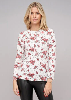 Cloud5ive Damen Bluse Mit Knopfleiste Und Blumen Print Weiss