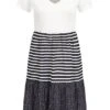 Cloud5ive Damen V-Neck Kleid Mit Streifen Und Gepunktet Weiss Navy Blau -Luftig Und Leicht 22046399