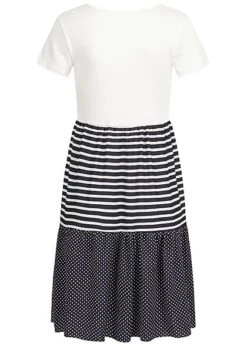 Cloud5ive Damen V-Neck Kleid Mit Streifen Und Gepunktet Weiss Navy Blau 7 Cloud5ive Damen V-Neck Kleid Mit Streifen Und Gepunktet Weiss Navy Blau -Luftig Und Leicht 22046399 2