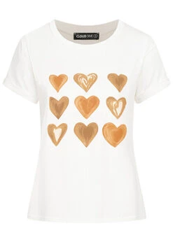 Cloud5ive Damen T-Shirt Mit Herzen Print Weiss