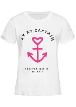 Cloud5ive Damen T-Shirt Mit Anker Print Weiss Pink