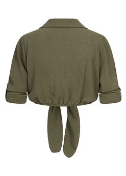 Cloud5ive Damen Turn-Up Bluse Mit 2 Brusttaschen Knopfleiste Und Knotendetail Oliv Grün -Luftig Und Leicht 22046441 3