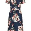 Cloud5ive Damen V-Neck Kleid In Wickeloptik Mit Bindedetail Blumen Print Navy Blau -Luftig Und Leicht 22046454