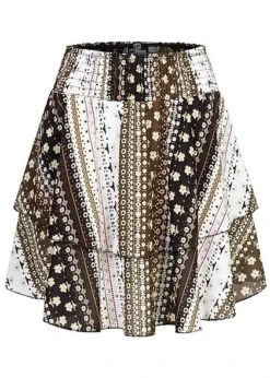 Styleboom Fashion Damen Stufenrock Mit Print Schwarz