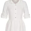 Cloud5ive Damen Turn-Up Schösschen Bluse Mit Knopfleiste Weiss