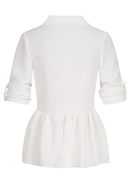 Cloud5ive Damen Turn-Up Schösschen Bluse Mit Knopfleiste Weiss 5 Cloud5ive Damen Turn-Up Schösschen Bluse Mit Knopfleiste Weiss – Bild 3