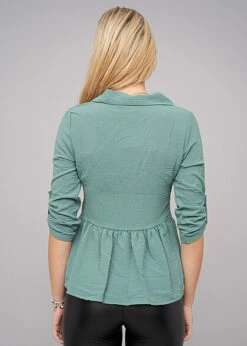 Cloud5ive Damen Turn-Up Schösschen Bluse Mit Knopfleiste Grün 7 Cloud5ive Damen Turn-Up Schösschen Bluse Mit Knopfleiste Grün -Luftig Und Leicht 22046526 2